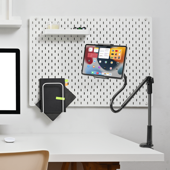 Support col de cygne pour tablette et smartphone (1,2 m), gris m&eacute;tallique