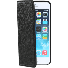 Étui portefeuille en cuir véritable pour Apple iPhone 6/6s, cuir de Veau Shrunken Noir