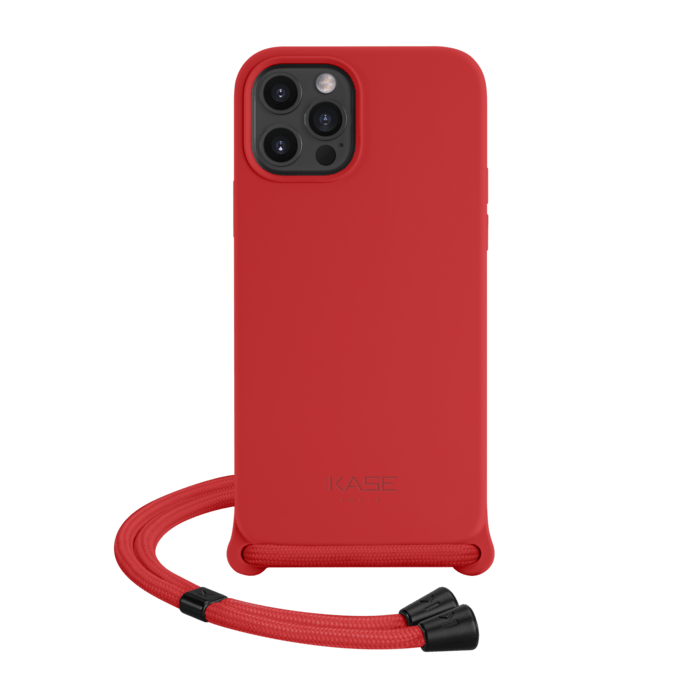 Coque en gel de silicone doux en bandouli&egrave;re pour Apple iPhone 12/12 Pro, Rouge Ardent