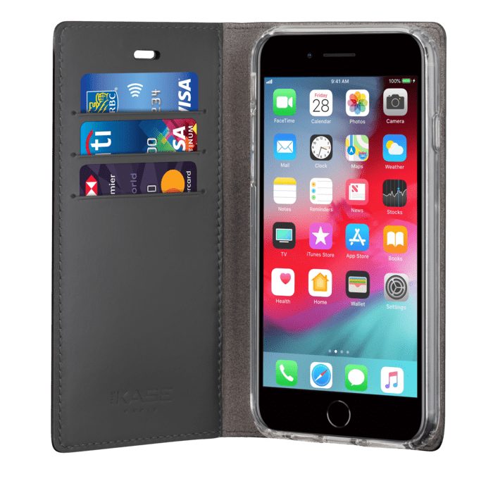Diarycase 2.0 Coque clapet en cuir véritable avec support magnétique pour Apple iPhone 6/6s/7/8 Plus, Minuit Noir