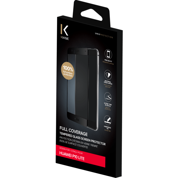 Protection d'&eacute;cran en verre tremp&eacute; (100% de surface couverte) pour Huawei P10 Lite, Noir