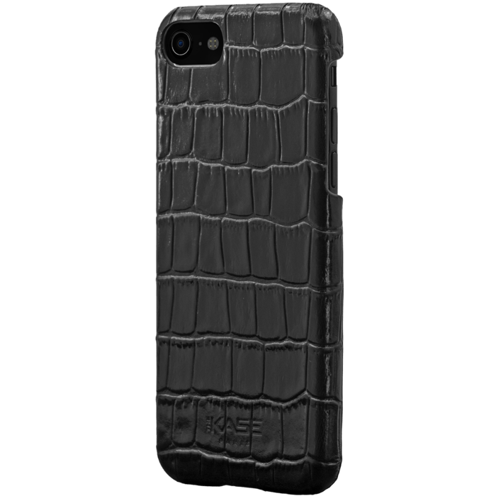 Coque en Cuir V&eacute;ritable avec un motif en Crocodile pour Apple iPhone 7, Noir