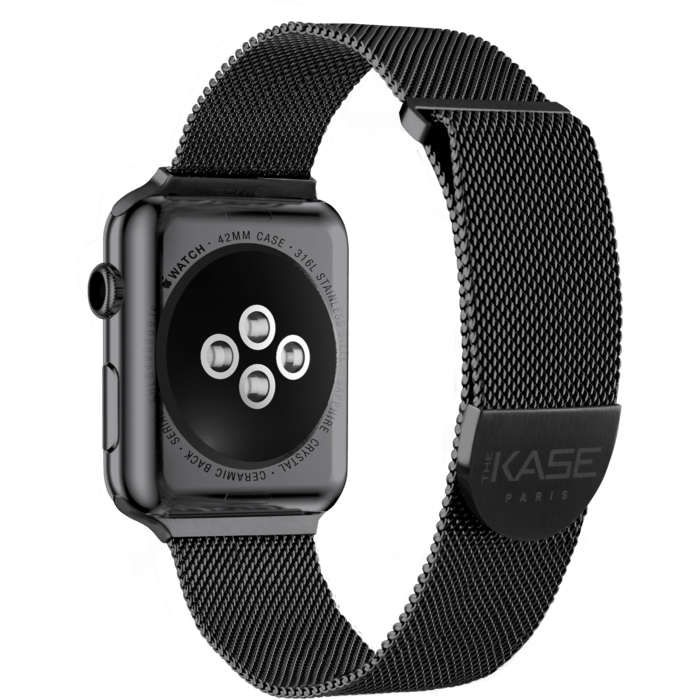 Bracelet mesh en acier inoxydable pour Apple Watch&reg; Series 1/2/3/4 42/44mm, Noir