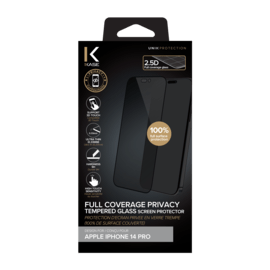 Protection d'&eacute;cran Priv&eacute;e en verre tremp&eacute; (100% de surface couverte) pour Apple iPhone 14 Pro, Noir