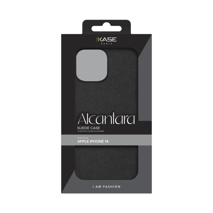 Coque en Su&egrave;de Alcantara pour Apple iPhone 14, Minuit Noir