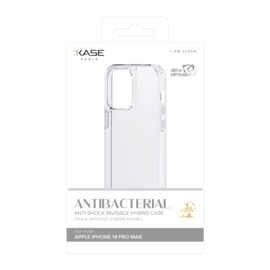 Coque antibact&eacute;rienne antichoc hybride invisible pour Apple iPhone 14 Pro Max, Transparente