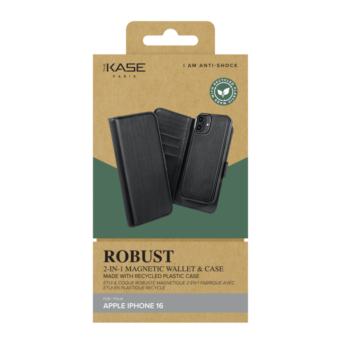 Etui & Coque robuste magn&eacute;tique 2-en-1 pour Apple iPhone 16, Noir Onyx