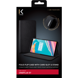Coque clapet folio avec fente pour cartes & support pour OnePlus 5T, Noir