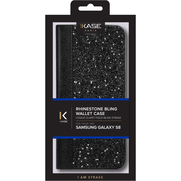 Coque Clapet Bling Strass pour Samsung Galaxy S8, Minuit Noir