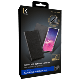 Diarycase 2.0 Coque clapet en cuir véritable avec support aimanté pour Samsung Galaxy S10, Minuit Noir