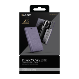 Diarycase 2.0 Coque clapet en cuir v&eacute;ritable avec support aimant&eacute; pour Apple iPhone 14 Pro, Vesper Violet