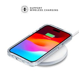 Coque hybride invisible fabriqu&eacute;e &agrave; 83 % de plastique recycl&eacute; pour Apple iPhone 15, transparente