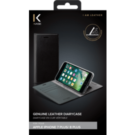 Diarycase Coque clapet en cuir véritable avec support aimanté pour Apple iPhone 7 Plus/8 Plus, Noir Lézard