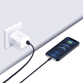 Caricabatteria da muro UE universale PowerPort Speed LITE a ricarica rapida da 20 W con doppia USB (alimentazione), bianco