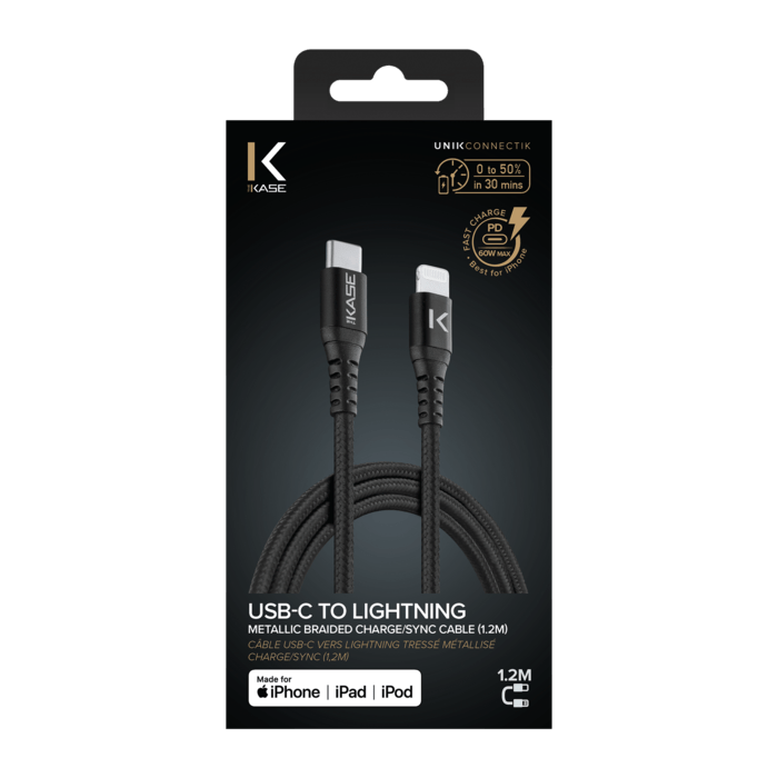 Câble USB-C vers Lightning certifié MFi Apple métallisé tressé