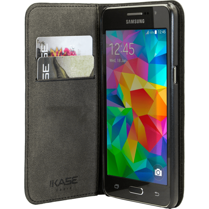 Coque clapet avec pochettes CB & stand pour Samsung Galaxy Grand Prime G530, Noir