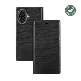 Diarycase 2.0 Coque clapet en cuir v&eacute;ritable avec support aimant&eacute; et fabriqu&eacute; avec un &eacute;tui en plastique recycl&eacute; pour Apple iPhone 17, Noir Minuit