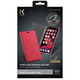 Diarycase 2.0 Etui à rabat en cuir véritable avec support magnétique pour Apple iPhone 11 Pro, Rouge Bordeaux