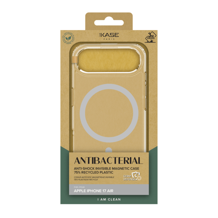 Coque antibactérienne antichoc magnétique invisible Fabriqué Avec du 75% Plastique Recyclé pour Apple iPhone Air, Transparente
