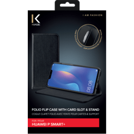 Coque clapet folio avec fente pour cartes & support pour Huawei P Smart+, Noir
