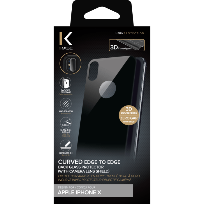 Protection arri&egrave;re en verre tremp&eacute; bord &agrave; bord incurv&eacute; (avec protecteur objectif cam&eacute;ra) pour Apple iPhone X, Noir