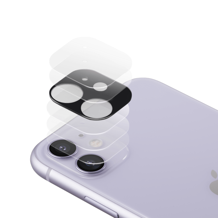 (O) Protection pour objectif d'appareil photo premium en verre tremp&eacute; Apple iPhone 11, Noir