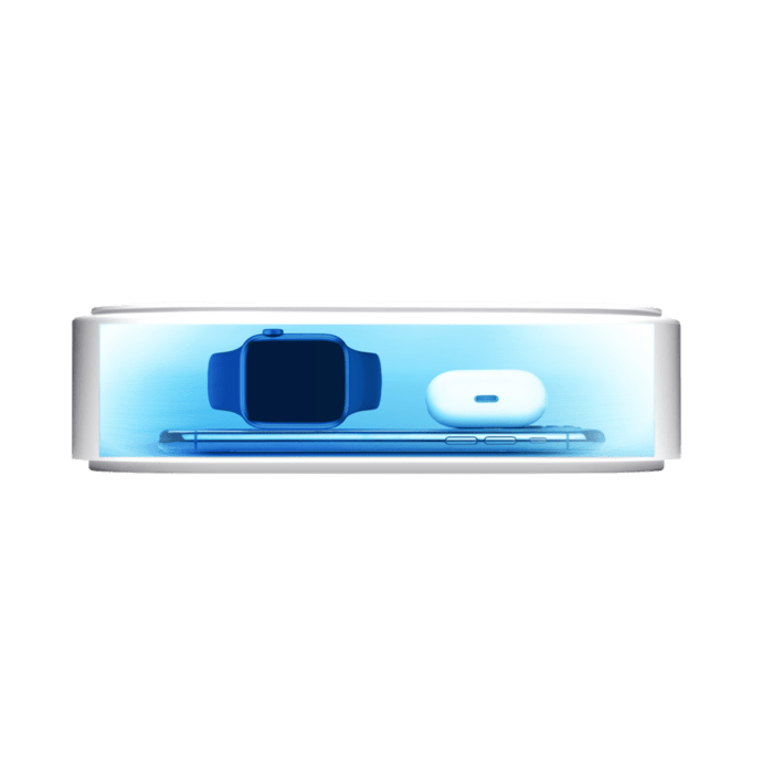 Bo&icirc;tier st&eacute;rilisateur UV-C avec chargement sans-fil rapide (7.5 W/10 W), Blanc