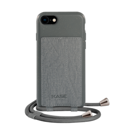 Coque antibact&eacute;rienne Vegan bio en bandouli&egrave;re pour Apple iPhone 6/6s/7/8/SE 2020/SE 2022, Gris lave