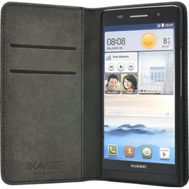 Coque clapet avec pochettes CB pour Huawei Ascend P6, Noir