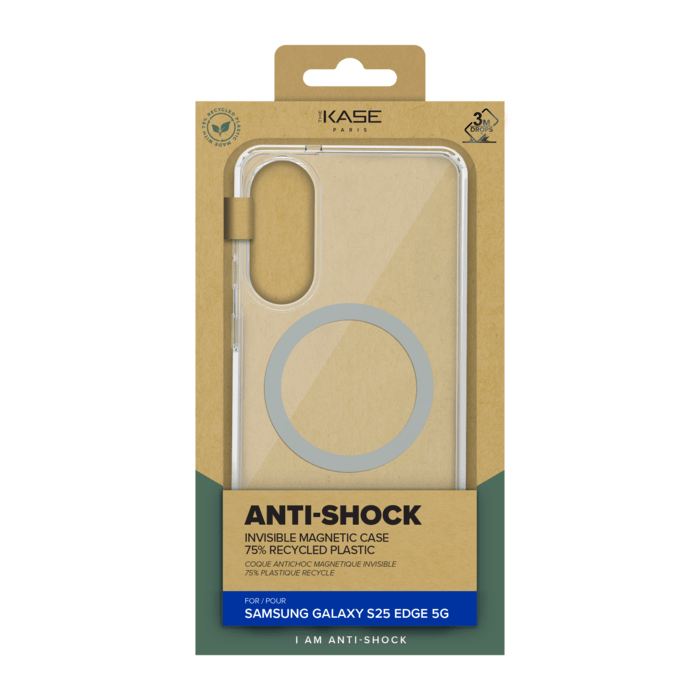 Coque antichoc magn&eacute;tique invisible Fabriqu&eacute; Avec du 75% Plastique Recycl&eacute; pour Samsung Galaxy S25 Edge 5G, Transparente