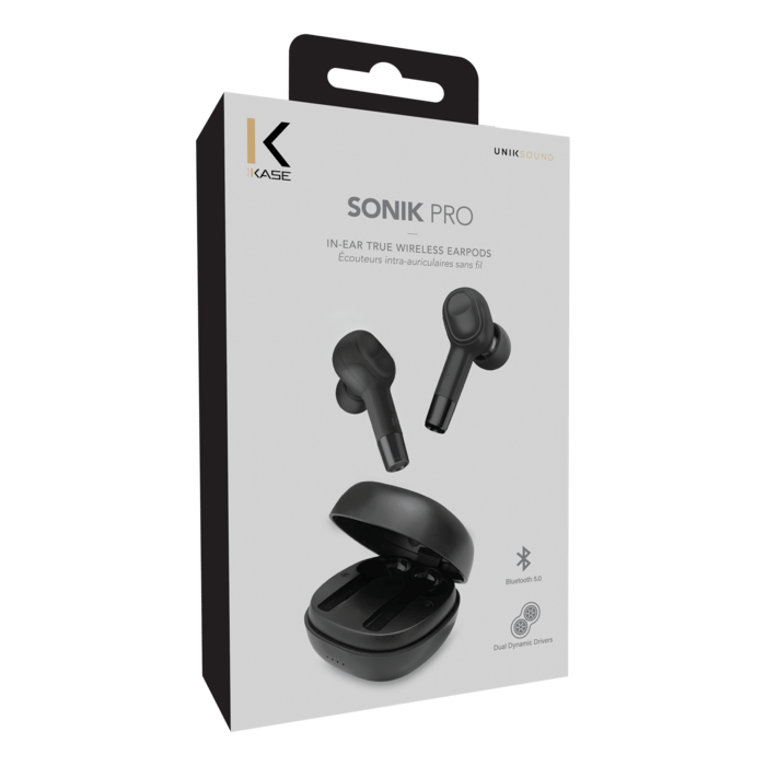 Sonik Pro In-Ear True Wireless Earpods con custodia di ricarica, nero onice