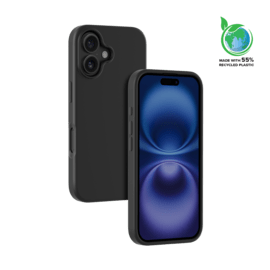 Coque antichoc en gel de silicone doux pour 55% de plastique recyclé Apple iPhone 16, Noir satin