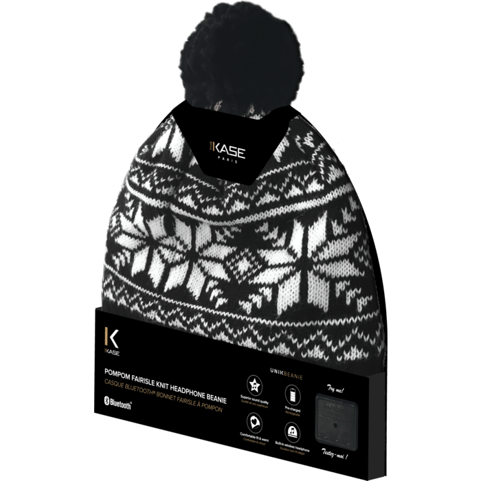 Casque Bluetooth Bonnet fairisle &agrave; pompon