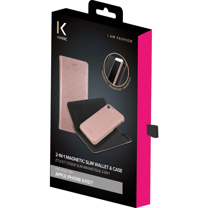 &Eacute;tui et Coque slim magn&eacute;tique 2-en-1 pour Apple iPhone 6/6s/7/8/SE 2020, Or Rose