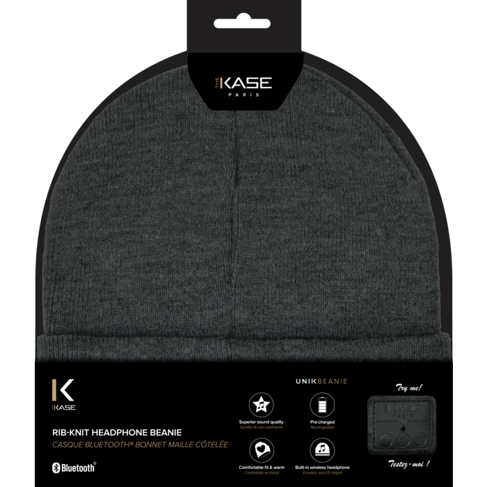 Casque Bluetooth Bonnet maille c&ocirc;tel&eacute;e, Gris