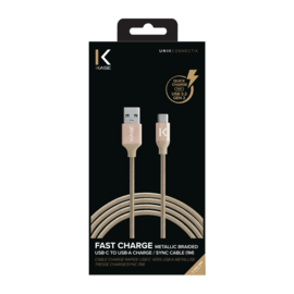 C&acirc;ble USB 3.2 Gen 2 charge rapide USB-C vers USB-A m&eacute;tallis&eacute; tress&eacute; Charge/sync (1M), Or