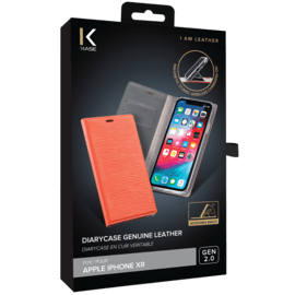 Diarycase 2.0 Coque clapet en cuir véritable avec support magnétique pour Apple iPhone XR, Mandarine Orange