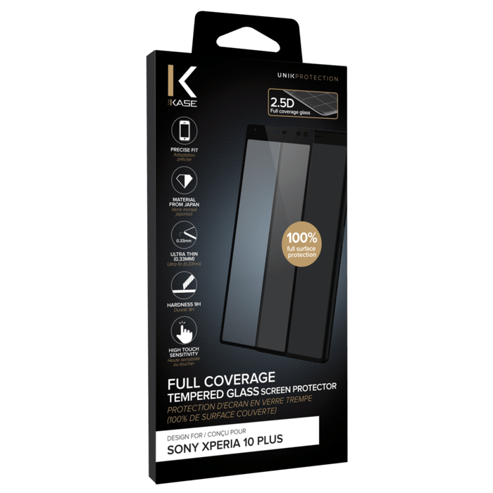 Protection d'écran en verre trempé (100% de surface couverte) pour Sony Xperia 10 Plus, Noir