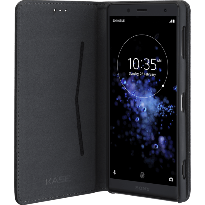 Coque clapet folio avec fente pour cartes & support pour Sony Xperia XZ2 Compact, Noir
