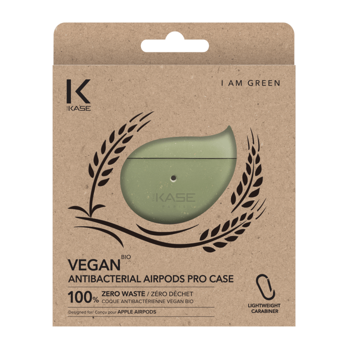 Coque antibact&eacute;rienne vegan bio 100 % z&eacute;ro d&eacute;chet pour Apple AirPods Pro, Vert olive