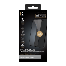 Protection d'écran en verre trempé (100% de surface couverte) pour Apple iPhone 15 Pro, Noir