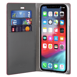 Diarycase 2.0 Coque clapet en cuir v&eacute;ritable avec support aimant&eacute; pour Apple iPhone XS Max, Rouge Bordeaux
