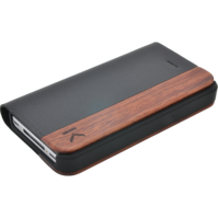 Coque clapet pour Apple iPhone 4/4S, bois rose et litchi faux cuir noir