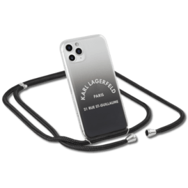 Coque Karl Lagerfeld hybride couleurs dégradées cordon bandoulière pour Apple iPhone 11 Pro Max, Noir