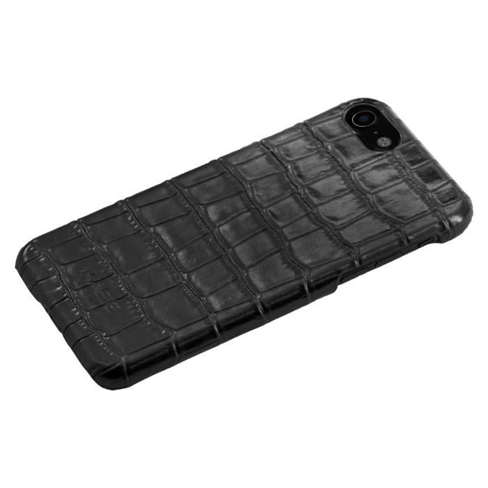Coque en Cuir V&eacute;ritable avec un motif en Crocodile pour Apple iPhone 7, Noir