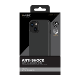 Coque antichoc en gel de silicone doux pour 55% de plastique recyclé Apple iPhone 15, Noir satin