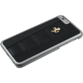 Ferrari Perforated Coque cuir veritable pour Apple iPhone 6/6s, Noir, Cheval doré