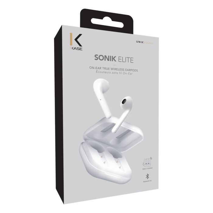 Sonik Elite On-Ear True Wireless Earpods with Charging Case, Bianco White