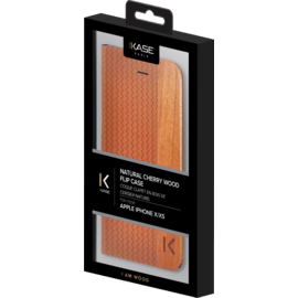 Etui &agrave; rabat pour Apple iPhone X / XS, marron et cerisier naturel