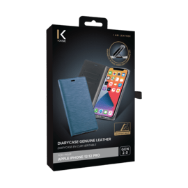Custodia flip Diarycase 2.0 in vera pelle con supporto magnetico per Apple iPhone 12/12 Pro, Aegean Blue